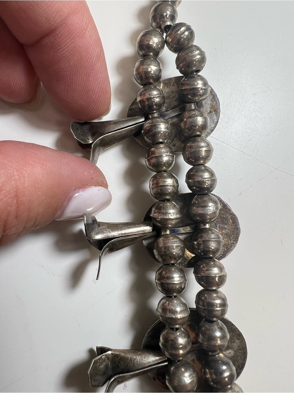 Sterling Silver White Mother-of-Pearl Squash Blossom Necklace - Picture 6 of 16